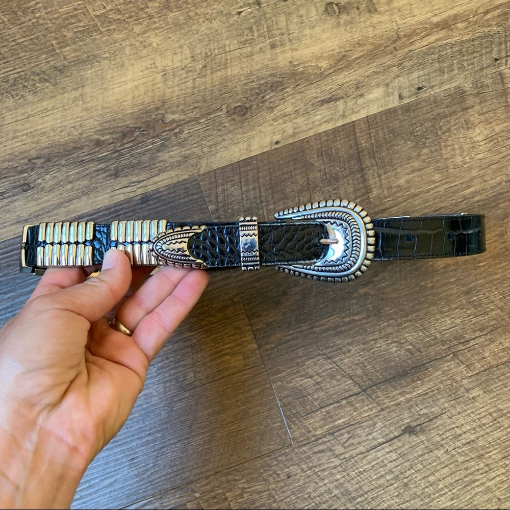 Jamie Sadock Black Western Leather Croc Belt